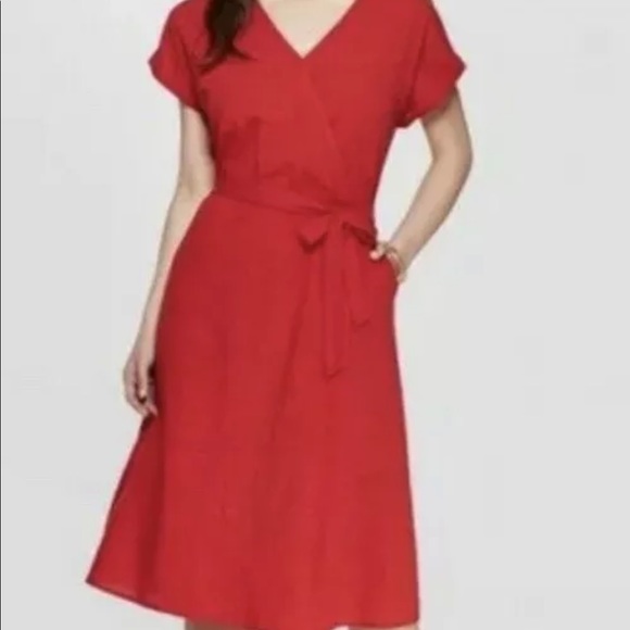 Universal Thread Faux Wrap Dress Red Med - Picture 2 of 14